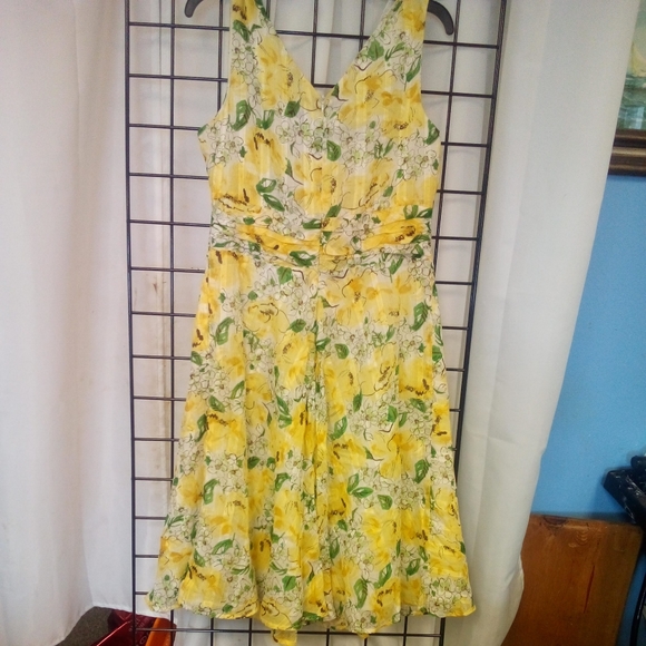 Vintage Robbie Bee Floral  Midi Dress Womens sz 12 Yellow w/Green Sleeveless - Picture 3 of 7